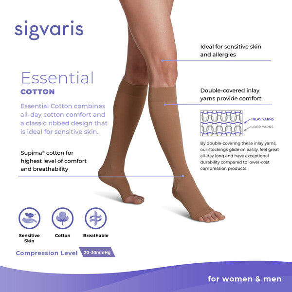 Sigvaris 232C Essential Cotton Open-Toe Knee-High Socks (20-30 mmHg)